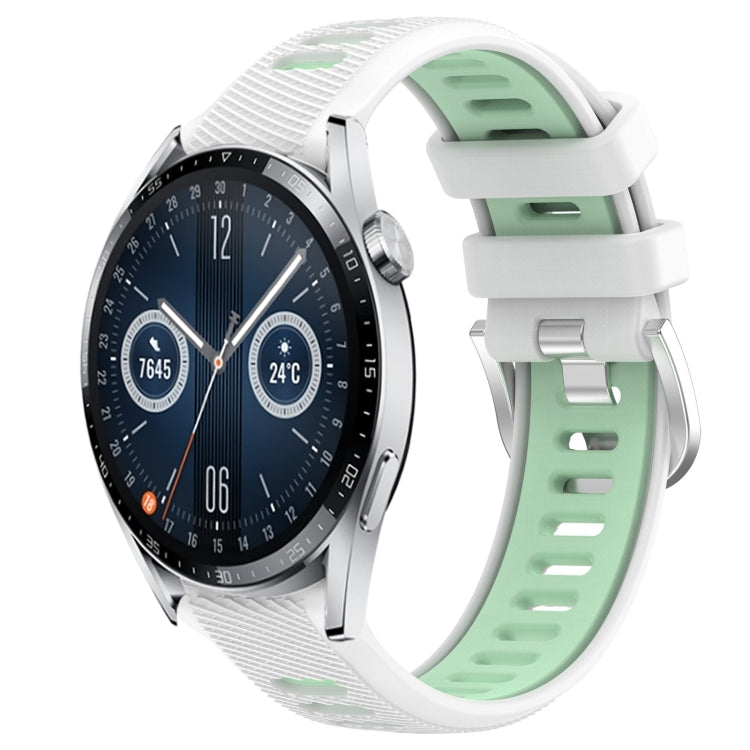 For Huawei Watch GT3 42mm 20mm Sports Two-Color Steel Buckle Silicone Watch Band(White+Teal) - Smart Wear by PMC TechLife | Online Shopping South Africa | PMC TechLife