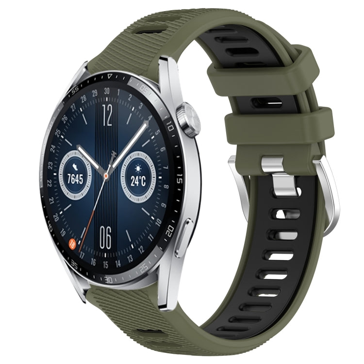 For Huawei Watch GT3 42mm 20mm Sports Two-Color Steel Buckle Silicone Watch Band(Army Green+Black) - Smart Wear by PMC TechLife | Online Shopping South Africa | PMC TechLife