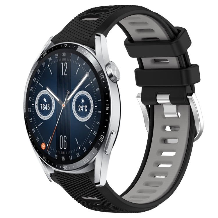 For Huawei Watch GT3 42mm 20mm Sports Two-Color Steel Buckle Silicone Watch Band(Black+Grey) - Smart Wear by PMC TechLife | Online Shopping South Africa | PMC TechLife