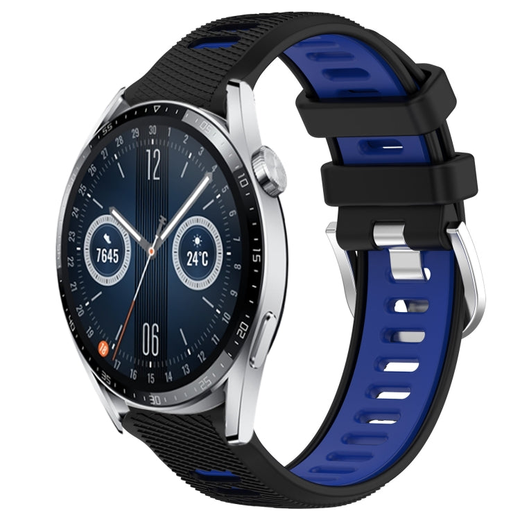 For Huawei Watch GT3 42mm 20mm Sports Two-Color Steel Buckle Silicone Watch Band(Black+Blue) - Smart Wear by PMC TechLife | Online Shopping South Africa | PMC TechLife