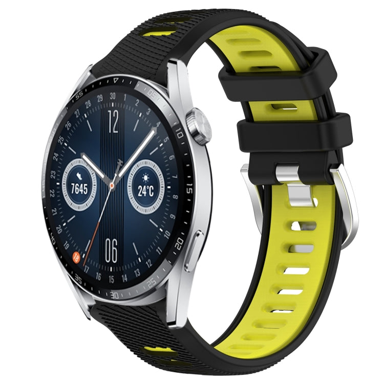 For Huawei Watch GT3 42mm 20mm Sports Two-Color Steel Buckle Silicone Watch Band(Black+Lime Green) - Smart Wear by PMC TechLife | Online Shopping South Africa | PMC TechLife