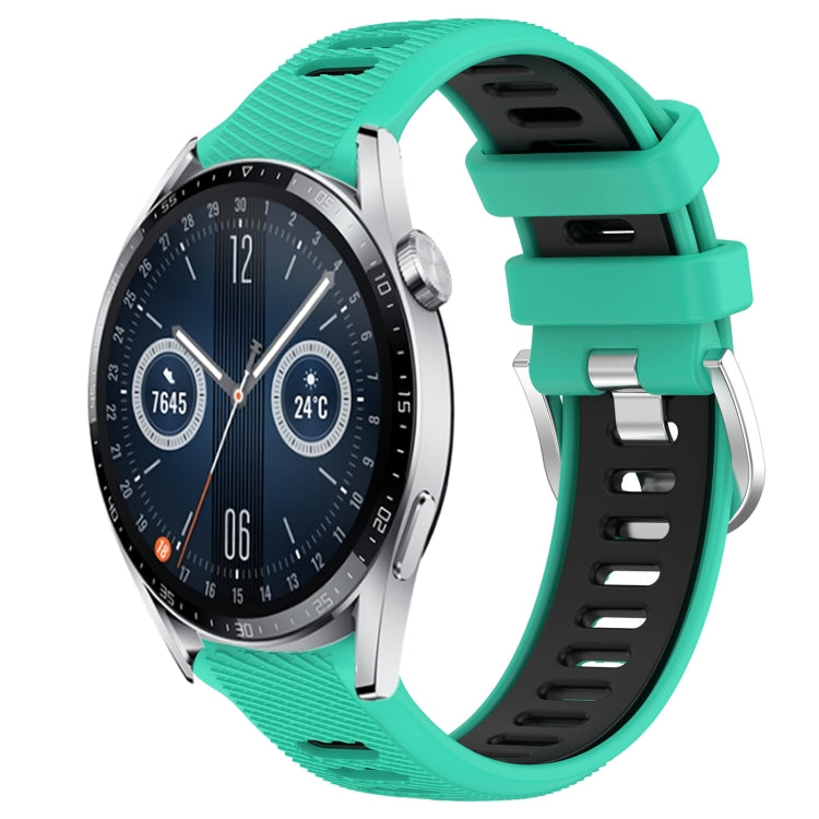 For Huawei Watch GT3 42mm 20mm Sports Two-Color Steel Buckle Silicone Watch Band(Lake Blue+Black) - Smart Wear by PMC TechLife | Online Shopping South Africa | PMC TechLife