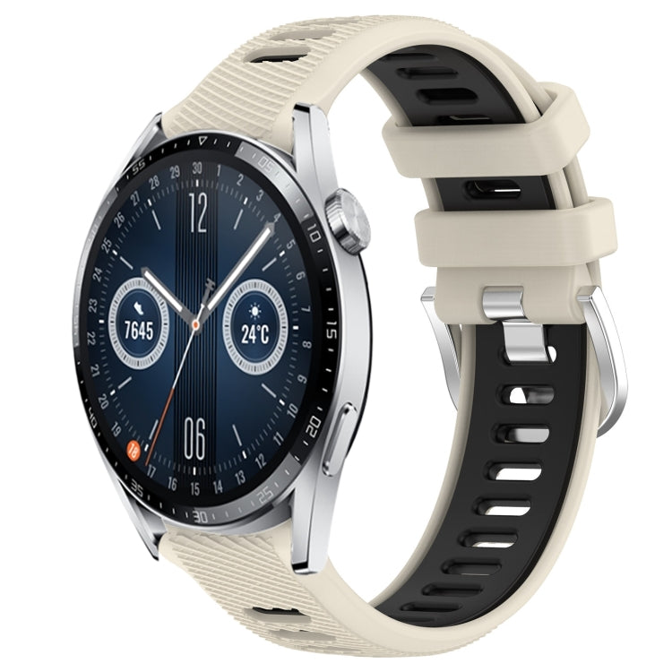 For Huawei Watch GT3 42mm 20mm Sports Two-Color Steel Buckle Silicone Watch Band(Starlight+Black) - Smart Wear by PMC TechLife | Online Shopping South Africa | PMC TechLife