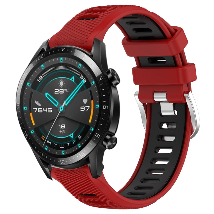 For Huawei Watch GT2 42mm 20mm Sports Two-Color Steel Buckle Silicone Watch Band(Red+Black) - Smart Wear by PMC TechLife | Online Shopping South Africa | PMC TechLife