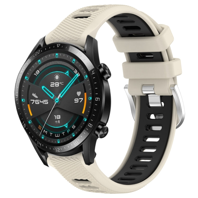 For Huawei Watch GT2 42mm 20mm Sports Two-Color Steel Buckle Silicone Watch Band(Starlight+Black) - Smart Wear by PMC TechLife | Online Shopping South Africa | PMC TechLife