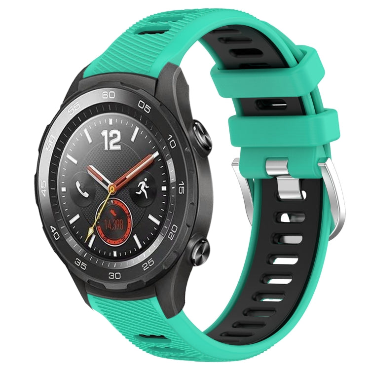 For Huawei Watch 2 20mm Sports Two-Color Steel Buckle Silicone Watch Band(Lake Blue+Black) - Smart Wear by PMC TechLife | Online Shopping South Africa | PMC TechLife