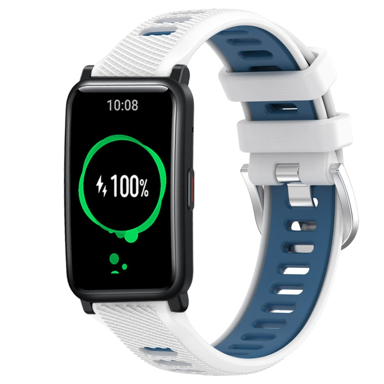 For Honor Watch ES 20mm Sports Two-Color Steel Buckle Silicone Watch Band(White+Blue) - Smart Wear by PMC TechLife | Online Shopping South Africa | PMC TechLife