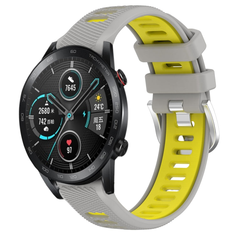 For Honor MagicWatch2 42mm 20mm Sports Two-Color Steel Buckle Silicone Watch Band(Grey+Yellow) - Smart Wear by PMC TechLife | Online Shopping South Africa | PMC TechLife