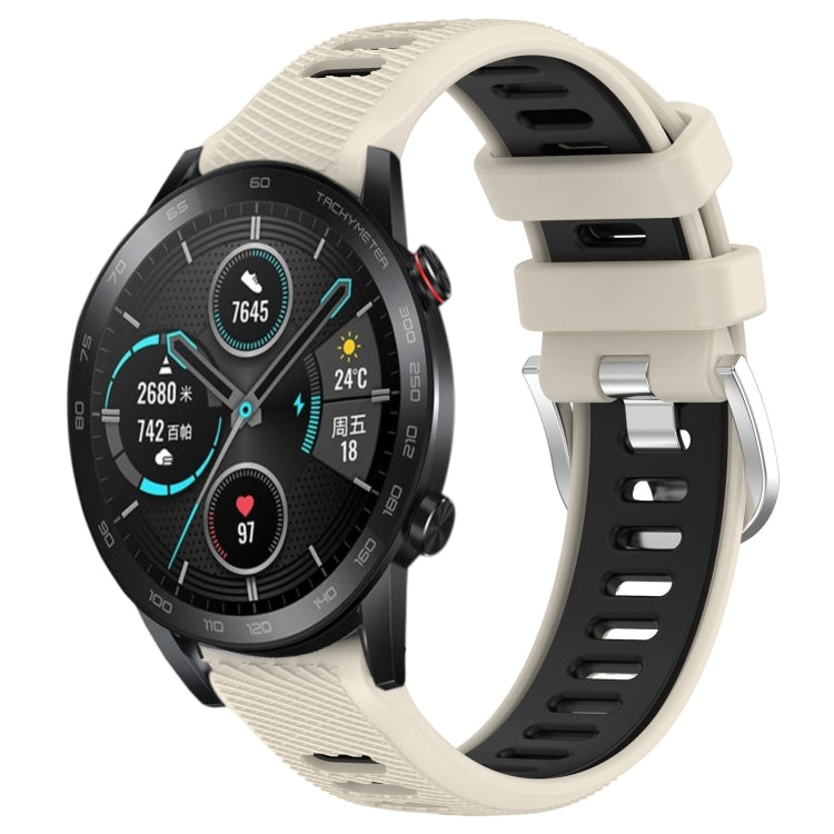 For Honor MagicWatch2 42mm 20mm Sports Two-Color Steel Buckle Silicone Watch Band(Starlight+Black) - Smart Wear by PMC TechLife | Online Shopping South Africa | PMC TechLife