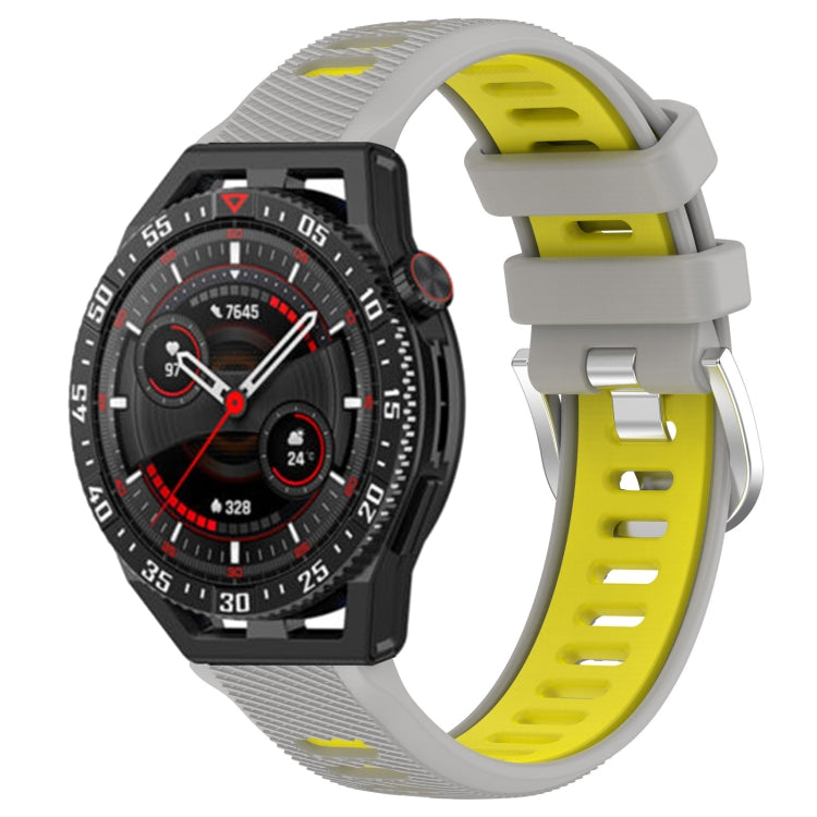 For Huawei Watch GT3 SE 22mm Sports Two-Color Steel Buckle Silicone Watch Band(Grey+Yellow) - Smart Wear by PMC TechLife | Online Shopping South Africa | PMC TechLife