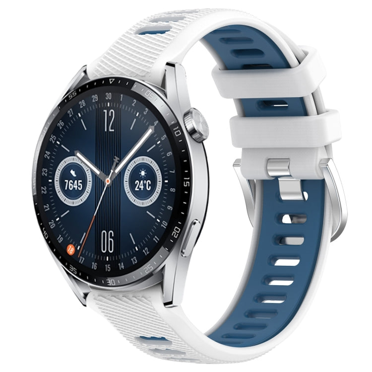 For Huawei Watch GT3 46mm 22mm Sports Two-Color Steel Buckle Silicone Watch Band(White+Blue) - Smart Wear by PMC TechLife | Online Shopping South Africa | PMC TechLife