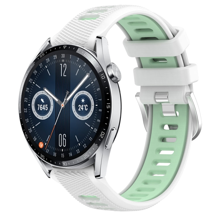 For Huawei Watch GT3 46mm 22mm Sports Two-Color Steel Buckle Silicone Watch Band(White+Teal) - Smart Wear by PMC TechLife | Online Shopping South Africa | PMC TechLife
