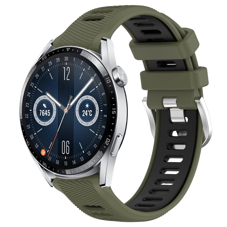 For Huawei Watch GT3 46mm 22mm Sports Two-Color Steel Buckle Silicone Watch Band(Army Green+Black) - Smart Wear by PMC TechLife | Online Shopping South Africa | PMC TechLife