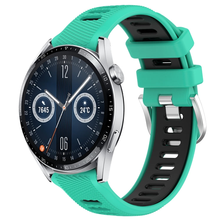 For Huawei Watch GT3 46mm 22mm Sports Two-Color Steel Buckle Silicone Watch Band(Lake Blue+Black) - Smart Wear by PMC TechLife | Online Shopping South Africa | PMC TechLife