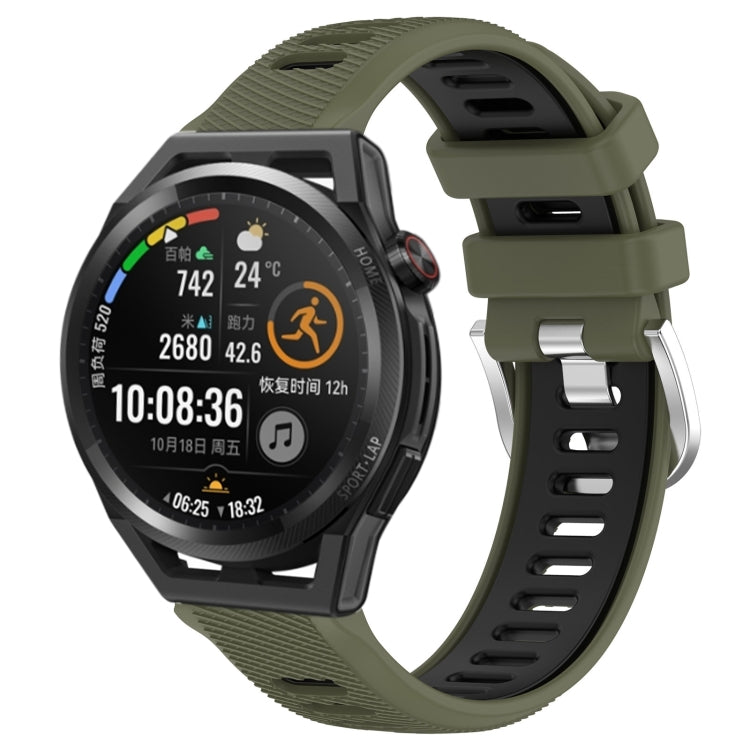 For Huawei Watch GT Runner 22mm Sports Two-Color Steel Buckle Silicone Watch Band(Army Green+Black) - Smart Wear by PMC TechLife | Online Shopping South Africa | PMC TechLife