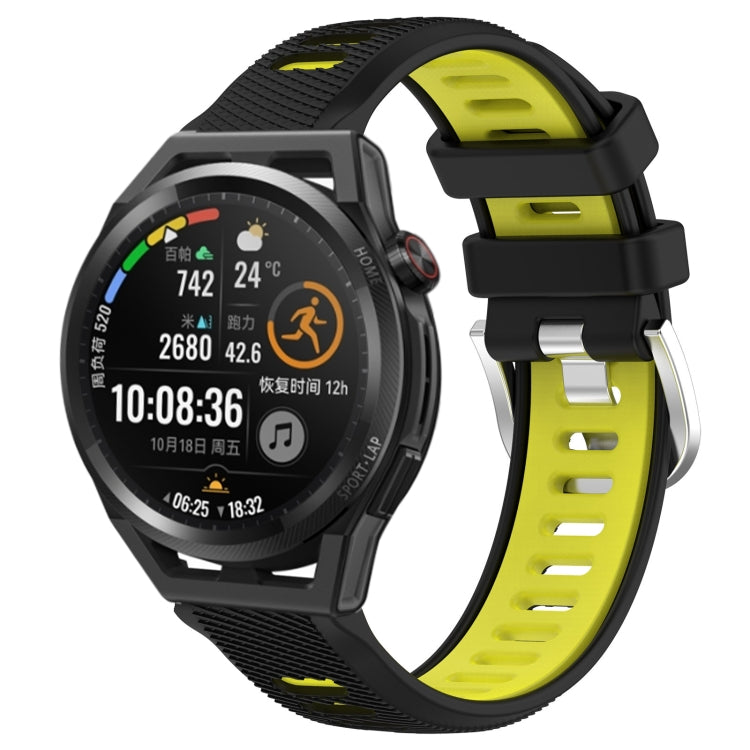 For Huawei Watch GT Runner 22mm Sports Two-Color Steel Buckle Silicone Watch Band(Black+Lime Green) - Smart Wear by PMC TechLife | Online Shopping South Africa | PMC TechLife