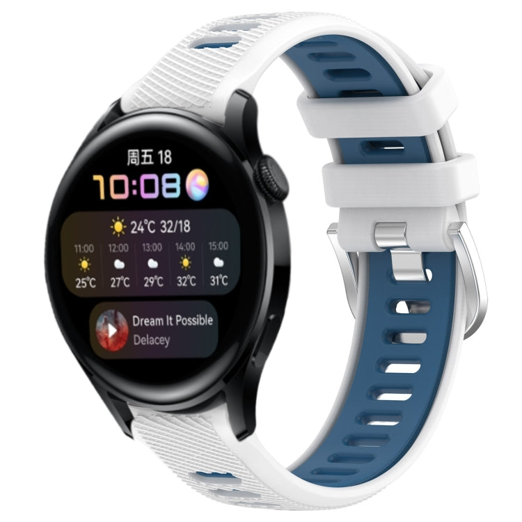 For Huawei Watch 3 22mm Sports Two-Color Steel Buckle Silicone Watch Band(White+Blue) - Smart Wear by PMC TechLife | Online Shopping South Africa | PMC TechLife