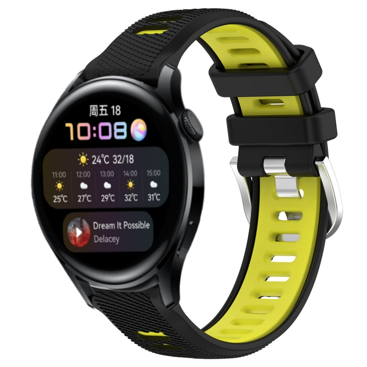 For Huawei Watch 3 22mm Sports Two-Color Steel Buckle Silicone Watch Band(Black+Lime Green) - Smart Wear by PMC TechLife | Online Shopping South Africa | PMC TechLife