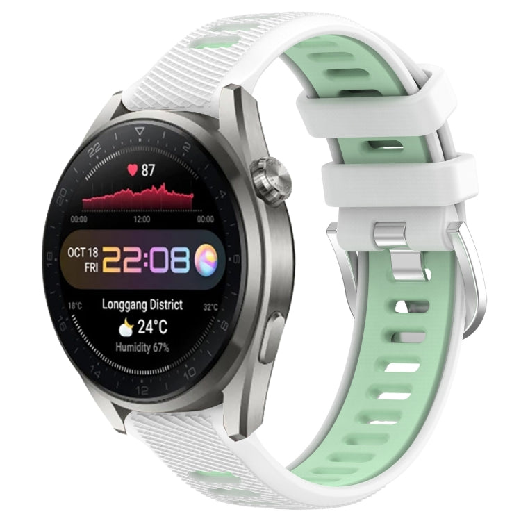 For Huawei Watch 3 Pro New 22mm Sports Two-Color Steel Buckle Silicone Watch Band(White+Teal) - Smart Wear by PMC TechLife | Online Shopping South Africa | PMC TechLife