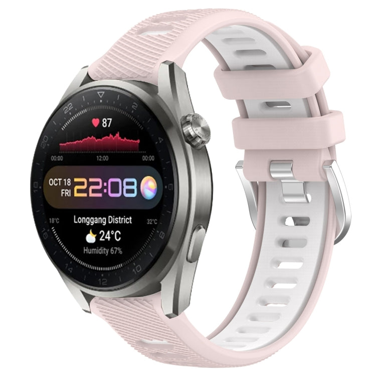 For Huawei Watch 3 Pro New 22mm Sports Two-Color Steel Buckle Silicone Watch Band(Pink+White) - Smart Wear by PMC TechLife | Online Shopping South Africa | PMC TechLife