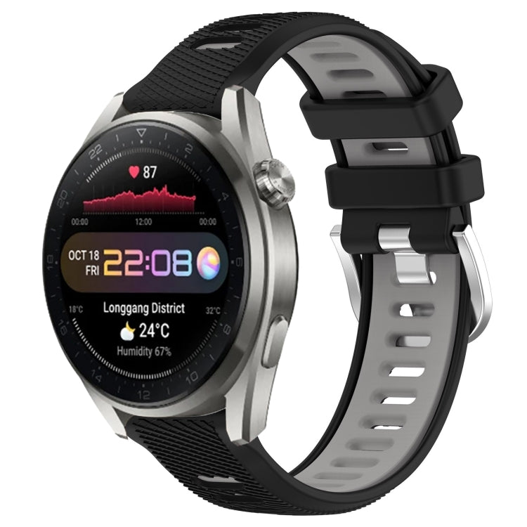 For Huawei Watch 3 Pro New 22mm Sports Two-Color Steel Buckle Silicone Watch Band(Black+Grey) - Smart Wear by PMC TechLife | Online Shopping South Africa | PMC TechLife