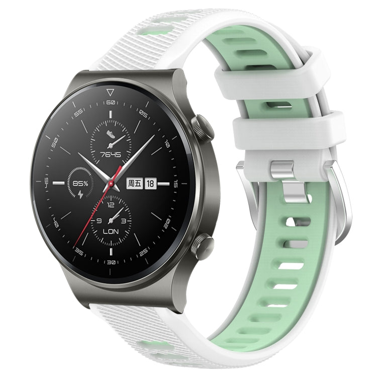 For Huawei GT2 Pro 22mm Sports Two-Color Steel Buckle Silicone Watch Band(White+Teal) - Smart Wear by PMC TechLife | Online Shopping South Africa | PMC TechLife