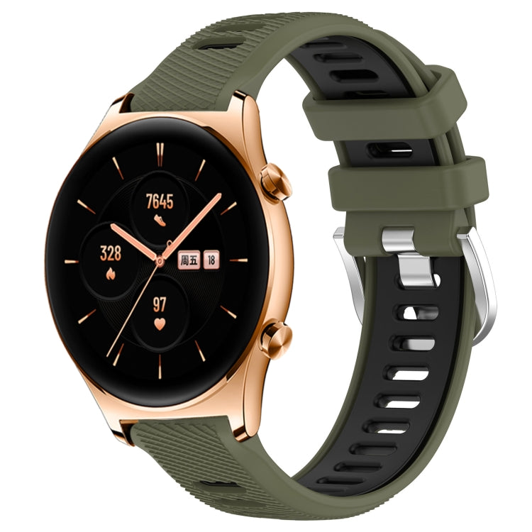 For Honor Watch GS 3 22mm Sports Two-Color Steel Buckle Silicone Watch Band(Army Green+Black) - Smart Wear by PMC TechLife | Online Shopping South Africa | PMC TechLife