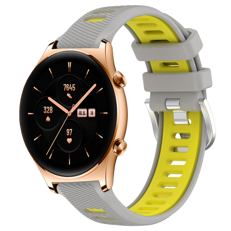 For Honor Watch GS 3 22mm Sports Two-Color Steel Buckle Silicone Watch Band(Grey+Yellow) - Smart Wear by PMC TechLife | Online Shopping South Africa | PMC TechLife