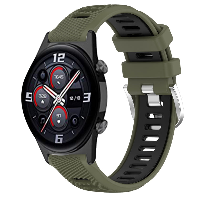 For Honor Watch GS 3i 22mm Sports Two-Color Steel Buckle Silicone Watch Band(Army Green+Black) - Smart Wear by PMC TechLife | Online Shopping South Africa | PMC TechLife