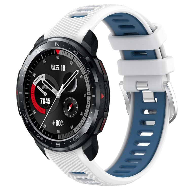 For Honor Watch GS Pro 22mm Sports Two-Color Steel Buckle Silicone Watch Band(White+Blue) - Smart Wear by PMC TechLife | Online Shopping South Africa | PMC TechLife