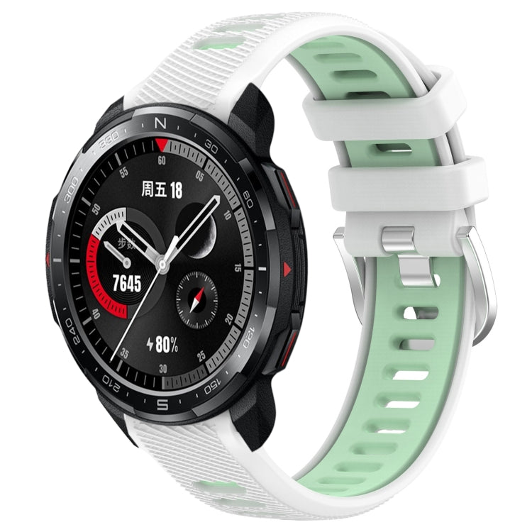 For Honor Watch GS Pro 22mm Sports Two-Color Steel Buckle Silicone Watch Band(White+Teal) - Smart Wear by PMC TechLife | Online Shopping South Africa | PMC TechLife