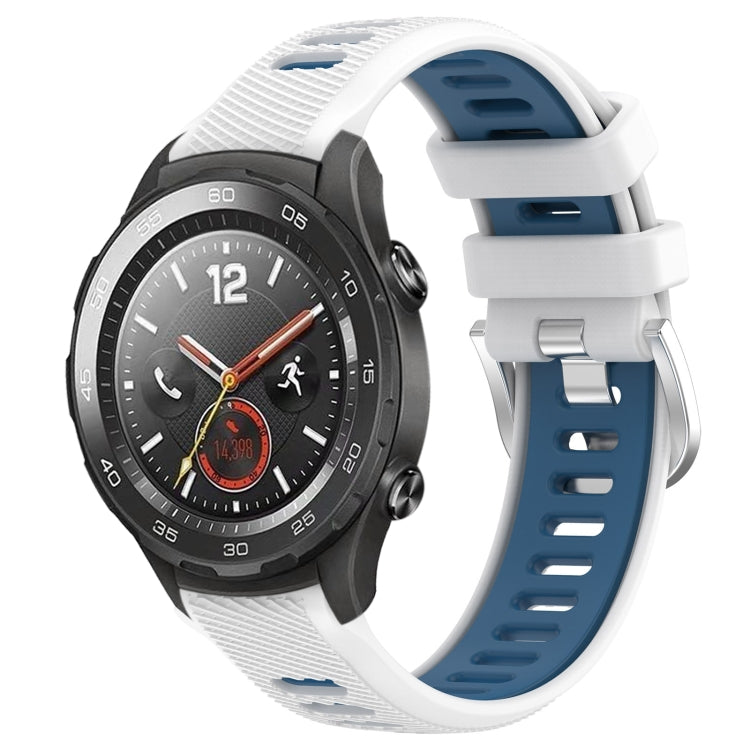 For Honor Magic Watch 2 46mm 22mm Sports Two-Color Steel Buckle Silicone Watch Band(White+Blue) - Smart Wear by PMC TechLife | Online Shopping South Africa | PMC TechLife