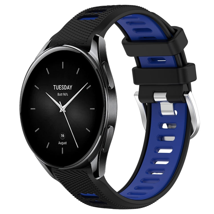 For Xiaomi Watch S2 42mm 22mm Sports Two-Color Steel Buckle Silicone Watch Band(Black+Blue) - Smart Wear by PMC TechLife | Online Shopping South Africa | PMC TechLife