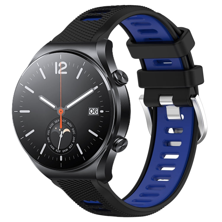 For Xiaomi MI Watch S1 22mm Sports Two-Color Steel Buckle Silicone Watch Band(Black+Blue) - Smart Wear by PMC TechLife | Online Shopping South Africa | PMC TechLife