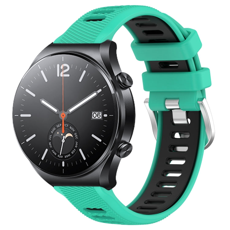 For Xiaomi MI Watch S1 22mm Sports Two-Color Steel Buckle Silicone Watch Band(Lake Blue+Black) - Smart Wear by PMC TechLife | Online Shopping South Africa | PMC TechLife