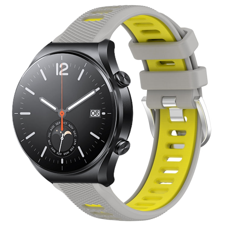 For Xiaomi MI Watch S1 22mm Sports Two-Color Steel Buckle Silicone Watch Band(Grey+Yellow) - Smart Wear by PMC TechLife | Online Shopping South Africa | PMC TechLife