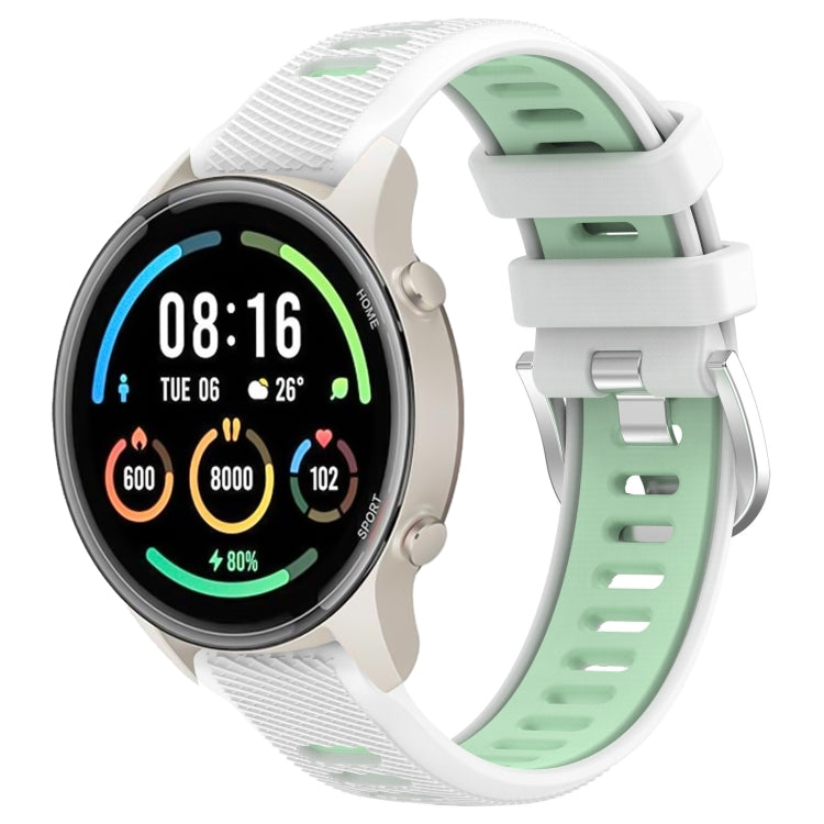 For Xiaomi MI Watch Color 2 22mm Sports Two-Color Steel Buckle Silicone Watch Band(White+Teal) - Smart Wear by PMC TechLife | Online Shopping South Africa | PMC TechLife