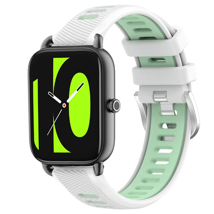 For Xiaomi Haylou RT2 LS10 22mm Sports Two-Color Steel Buckle Silicone Watch Band(White+Teal) - Smart Wear by PMC TechLife | Online Shopping South Africa | PMC TechLife