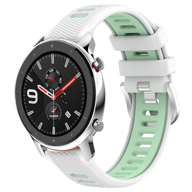 For Amazfit GTR 4 22mm Cross Texture Two Color Silicone Steel Buckle Watch Band(White+Teal) -  by PMC TechLife | Online Shopping South Africa | PMC TechLife
