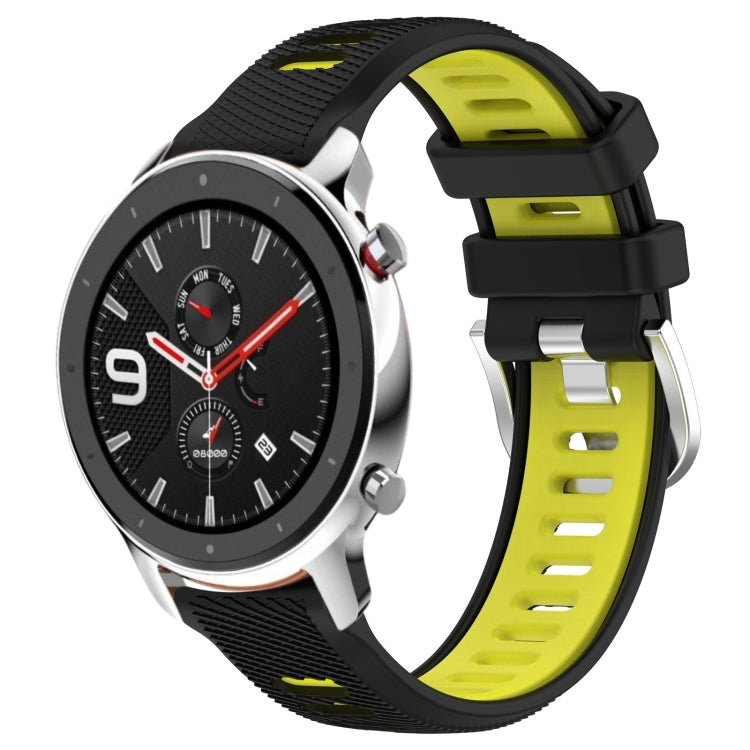 For Amazfit GTR 4 22mm Cross Texture Two Color Silicone Steel Buckle Watch Band(Black+Lime Green) -  by PMC TechLife | Online Shopping South Africa | PMC TechLife