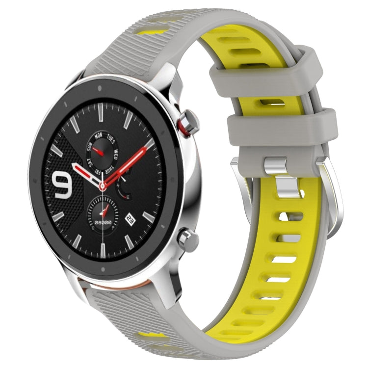 For Amazfit GTR 4 22mm Cross Texture Two Color Silicone Steel Buckle Watch Band(Grey+Yellow) -  by PMC TechLife | Online Shopping South Africa | PMC TechLife