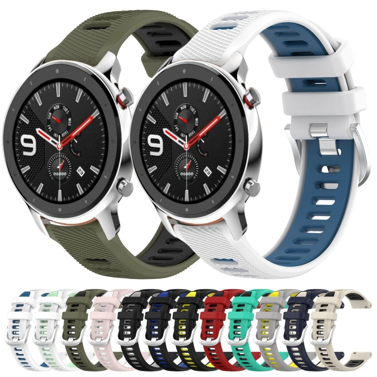 For Amazfit GTR 4 22mm Cross Texture Two Color Silicone Steel Buckle Watch Band(Lake Blue+Black) - Smart Wear by PMC TechLife | Online Shopping South Africa | PMC TechLife