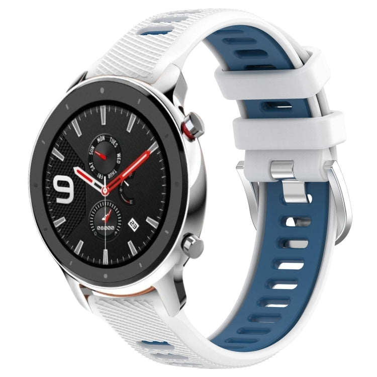 For Amazfit GTR 4 Pro 22mm Cross Texture Two Color Silicone Steel Buckle Watch Band(White+Blue) -  by PMC TechLife | Online Shopping South Africa | PMC TechLife