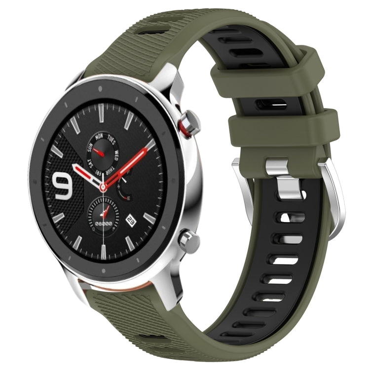 For Amazfit GTR 4 Pro 22mm Cross Texture Two Color Silicone Steel Buckle Watch Band(Army Green+Black) -  by PMC TechLife | Online Shopping South Africa | PMC TechLife