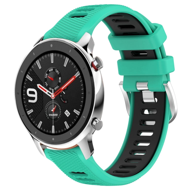 For Amazfit GTR 4 Pro 22mm Cross Texture Two Color Silicone Steel Buckle Watch Band(Lake Blue+Black) -  by PMC TechLife | Online Shopping South Africa | PMC TechLife