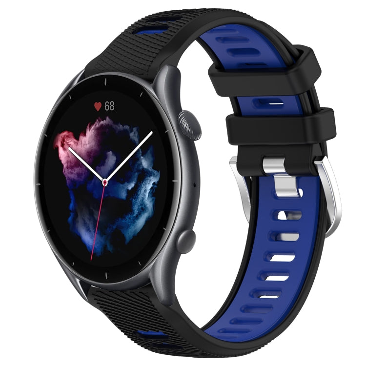 For Amazfit GTR 3 22mm Cross Texture Two Color Silicone Steel Buckle Watch Band(Black+Blue) -  by PMC TechLife | Online Shopping South Africa | PMC TechLife