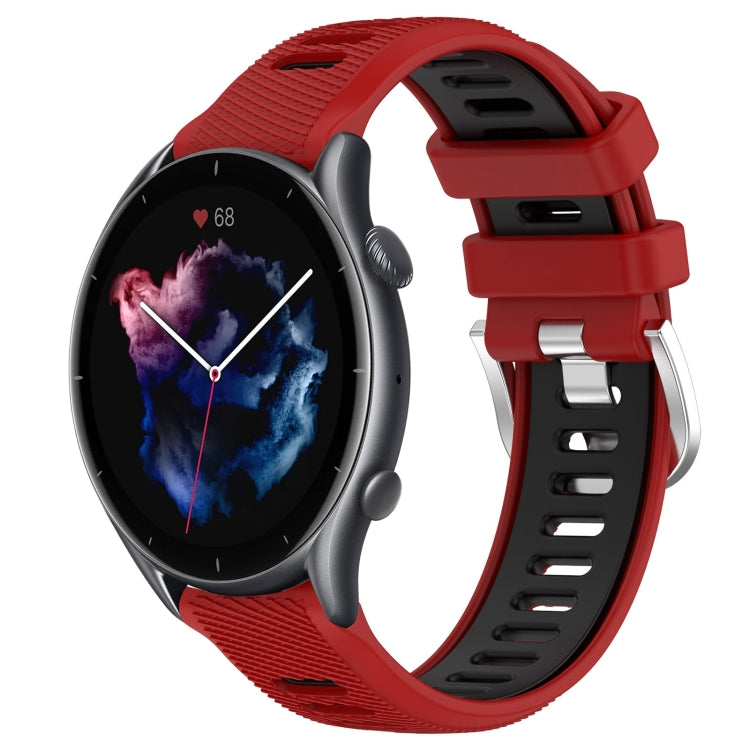 For Amazfit GTR 3 22mm Cross Texture Two Color Silicone Steel Buckle Watch Band(Red+Black) -  by PMC TechLife | Online Shopping South Africa | PMC TechLife