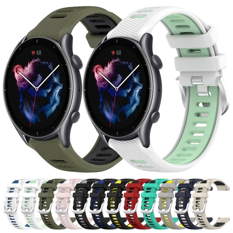 For Amazfit GTR 3 22mm Cross Texture Two Color Silicone Steel Buckle Watch Band(Lake Blue+Black) - Smart Wear by PMC TechLife | Online Shopping South Africa | PMC TechLife