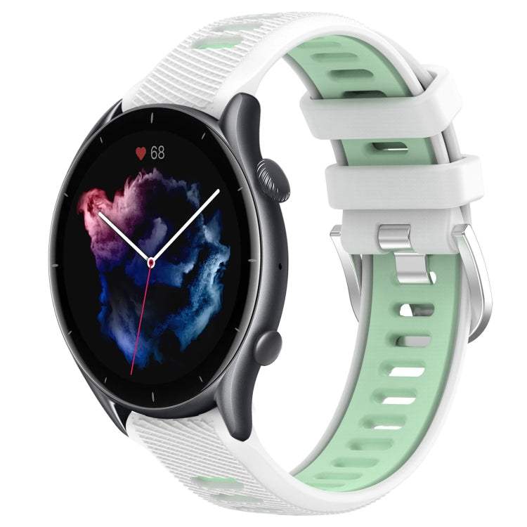 For Amazfit GTR 3 Pro 22mm Cross Texture Two Color Silicone Steel Buckle Watch Band(White+Teal) -  by PMC TechLife | Online Shopping South Africa | PMC TechLife