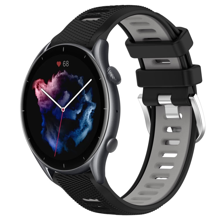 For Amazfit GTR 3 Pro 22mm Cross Texture Two Color Silicone Steel Buckle Watch Band(Black+Grey) -  by PMC TechLife | Online Shopping South Africa | PMC TechLife